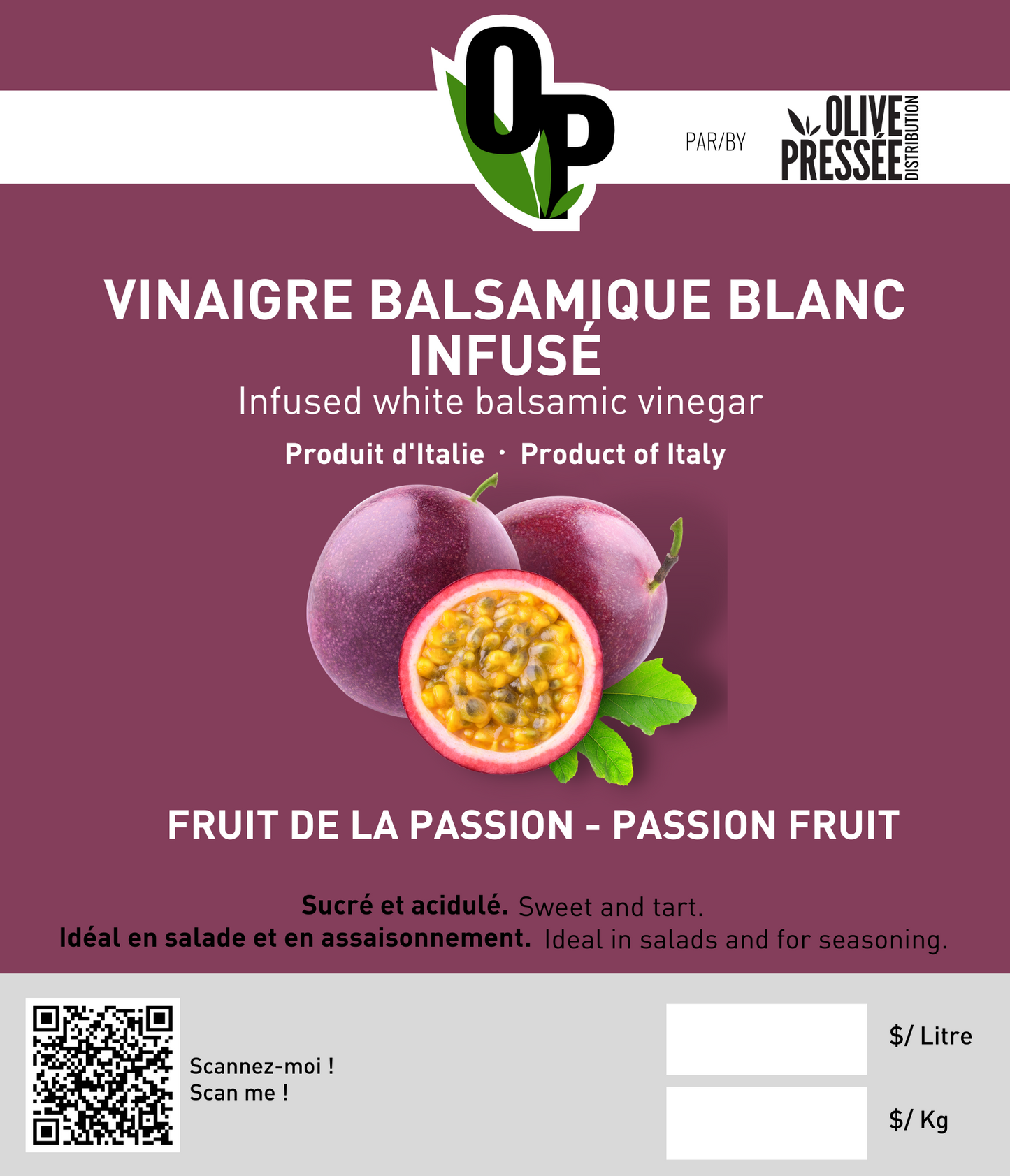 Balsamique Blanc au fruits de la passion. / Passion Fruit white balsamic vinegar